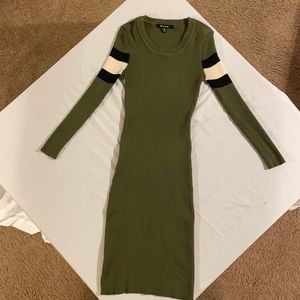 Olive Green Ripped Below-The-Knee Fitted Dress